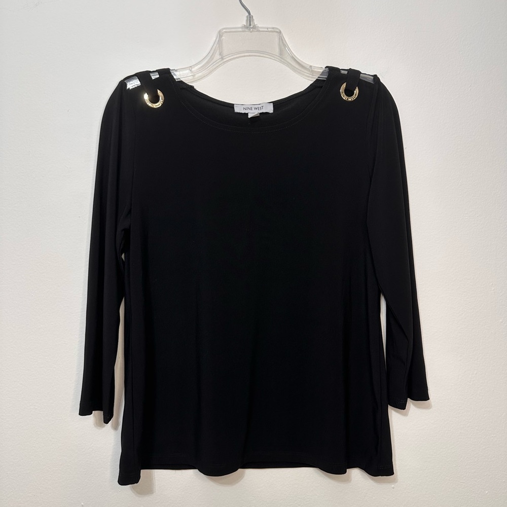Nine West Black Long Sleeve Blouse Cold Shoulder Casual Going Out Top